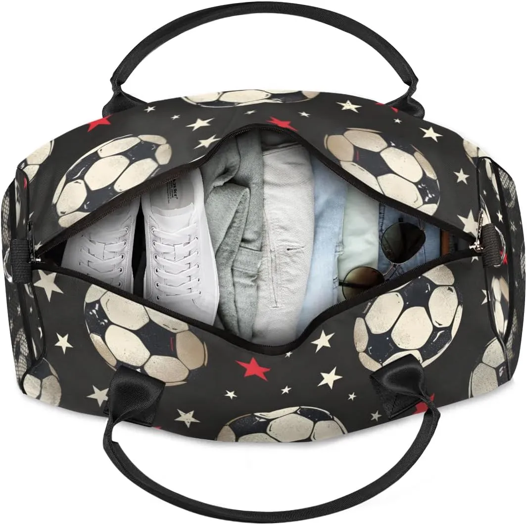 TropicalLife Personalized Black White Soccer Stars Duffel Bag Custom Name Gym Bags Carry On Travel Bag Weekender Overnight Bag for Women Men,