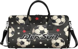 TropicalLife Personalized Black White Soccer Stars Duffel Bag Custom Name Gym Bags Carry On Travel Bag Weekender Overnight Bag for Women Men,