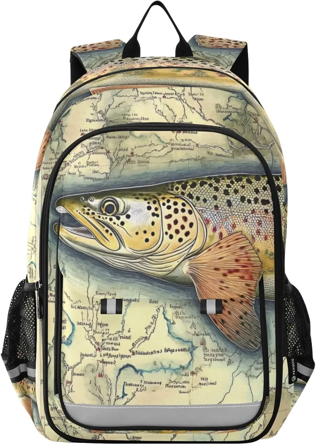 Trout Fish Retro Backpack Travel Laptop Daypack Shoulder Bag Book Bag Daypack with Reflective Strip 12.9 ×17.7 In