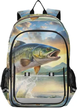 Trout Jump Lake Backpack for Women Men Travel Laptop Daypack Shoulder Bag Book Bag Daypack with Reflective Strip 12.9” × 17.7”