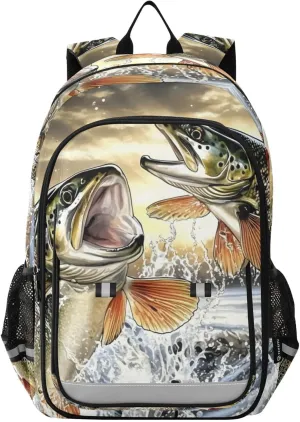 Trout Jump Sunset Backpack Travel Laptop Daypack Shoulder Bag Book Bag Daypack with Reflective Strip 12.9 ×17.7 In