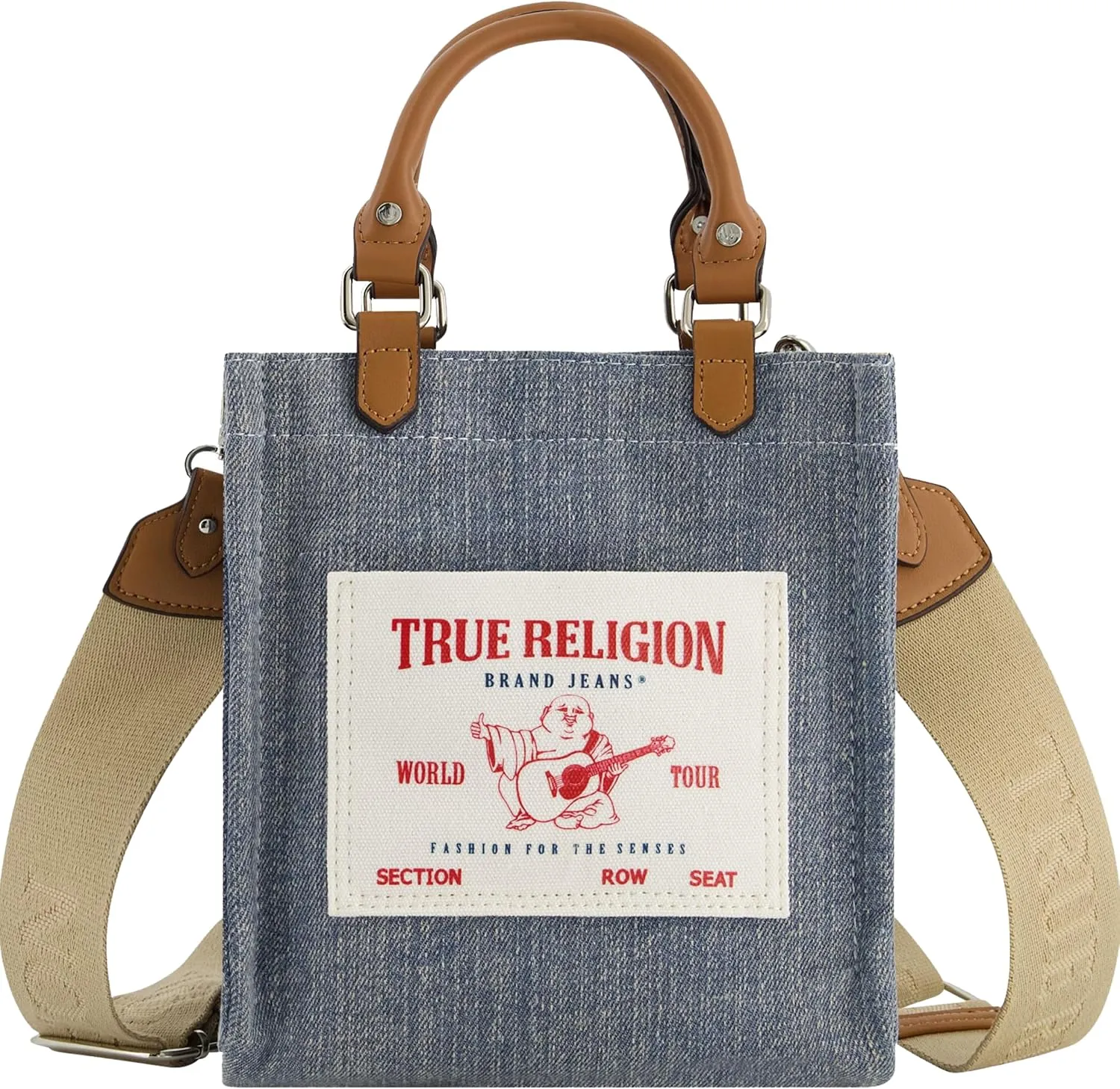 True Religion Women's Tote Bag, Buddha Pocket Travel Shoulder Handbag with Adjustable Removable Crossbody Strap
