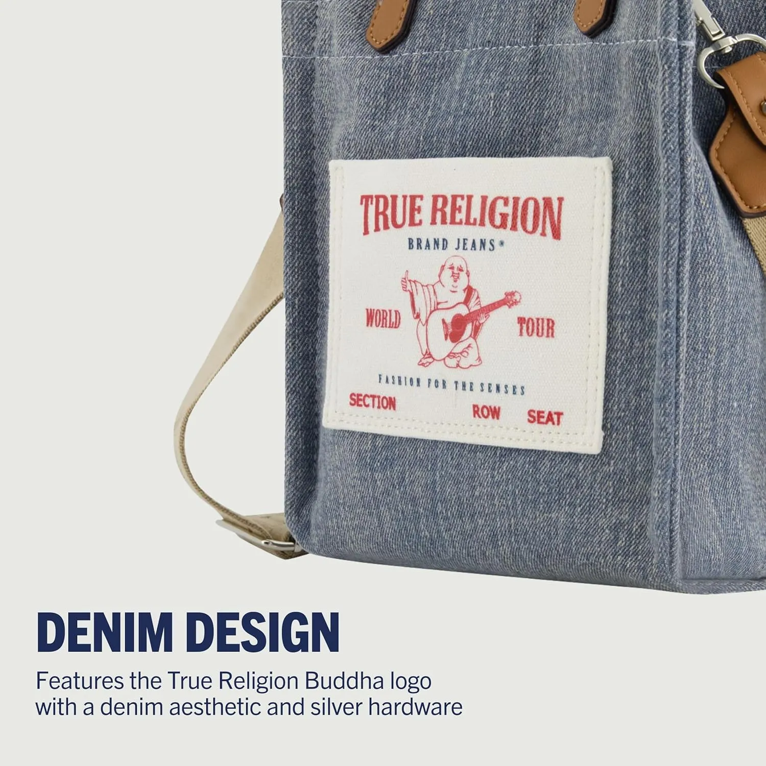 True Religion Women's Tote Bag, Buddha Pocket Travel Shoulder Handbag with Adjustable Removable Crossbody Strap