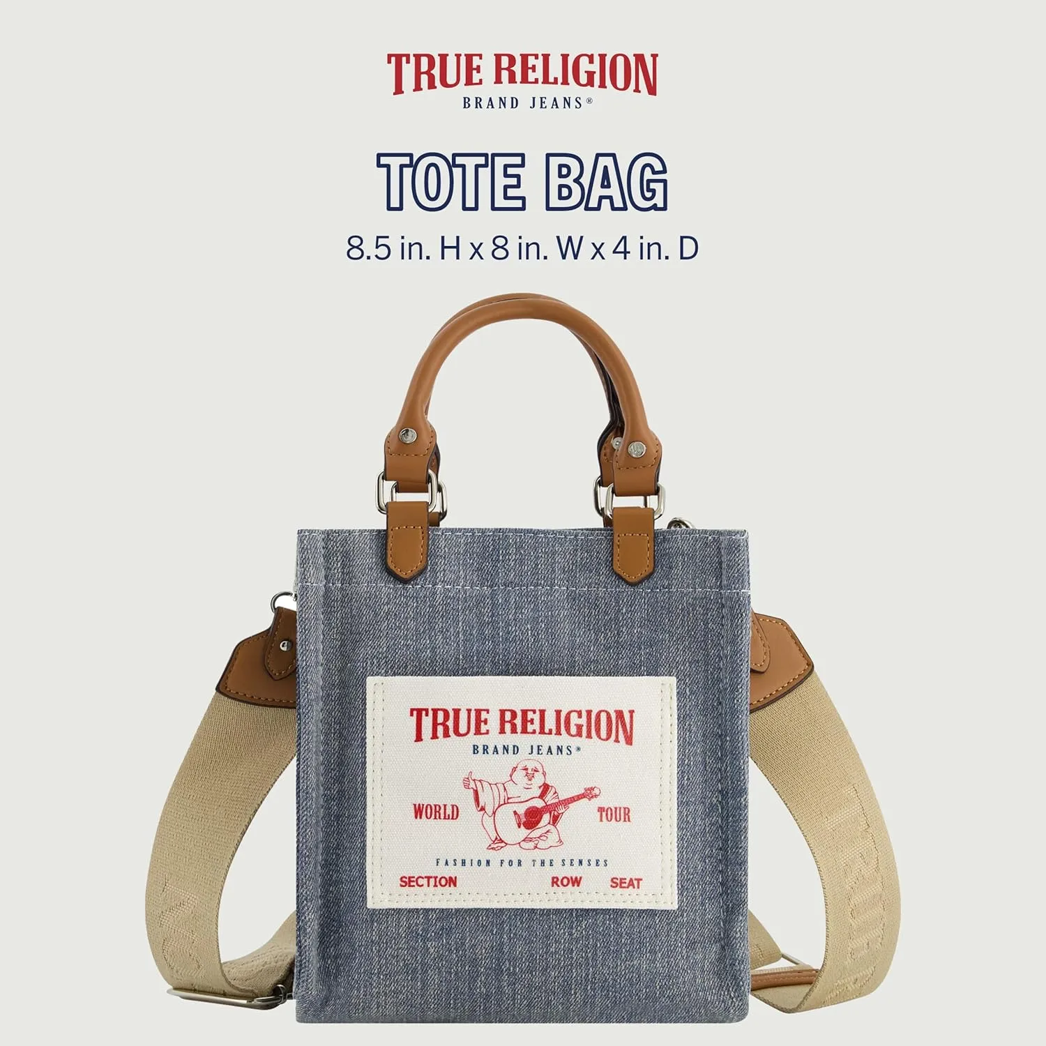 True Religion Women's Tote Bag, Buddha Pocket Travel Shoulder Handbag with Adjustable Removable Crossbody Strap