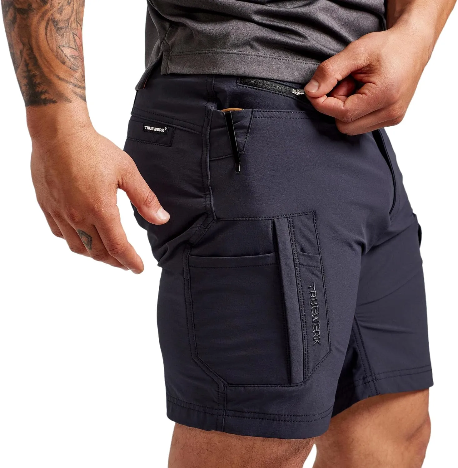 TRUEWERK Men’s Work Shorts - T1 Werkshorts, Moisture Wicking, Multi-Pocket, Tactical Cargo Shorts with 4-Way Stretch