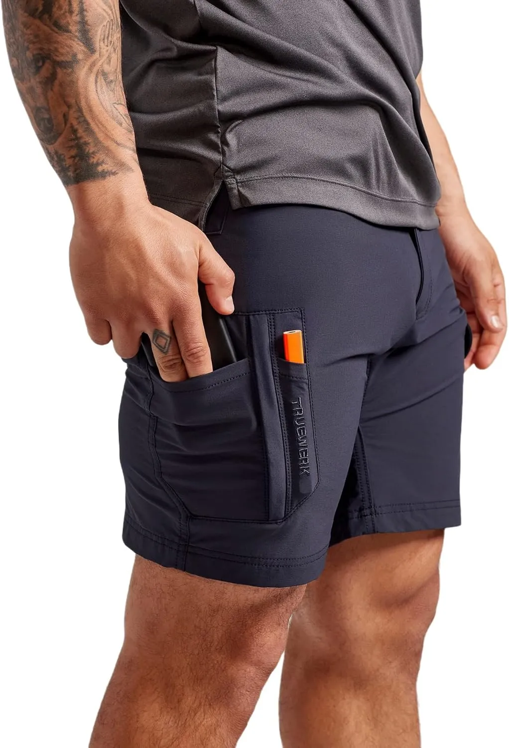 TRUEWERK Men’s Work Shorts - T1 Werkshorts, Moisture Wicking, Multi-Pocket, Tactical Cargo Shorts with 4-Way Stretch