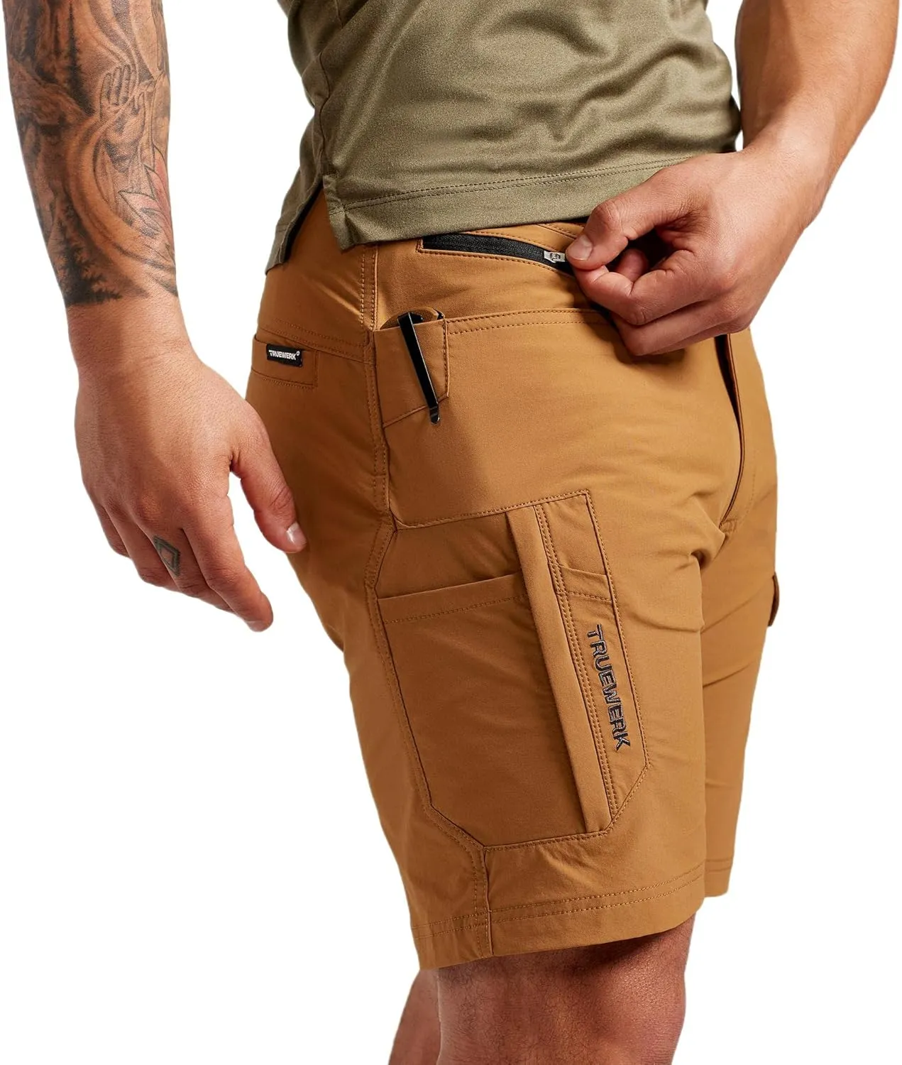 TRUEWERK Men’s Work Shorts - T1 Werkshorts, Moisture Wicking, Multi-Pocket, Tactical Cargo Shorts with 4-Way Stretch