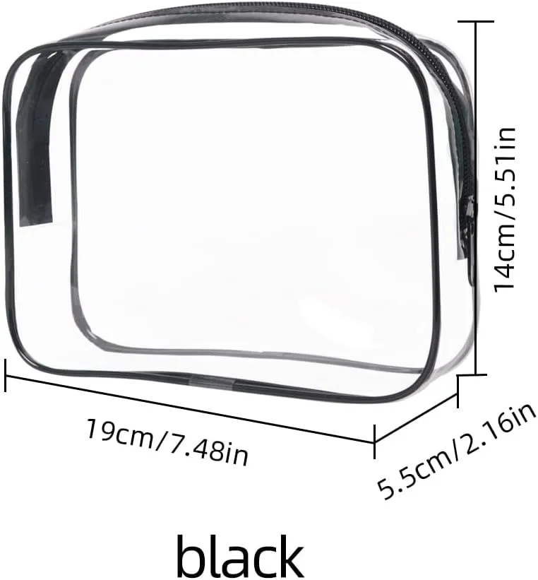 TSA Approved Toiletry Bag, 3 Pack Clear Toiletries Bags 7.5"x2.2"x5.5" Size Travel Makeup Cosmetic Bag for Women and Men, Carry on Airport Airline Compliant Bag, Clear Travel Bags for Toiletries-Black