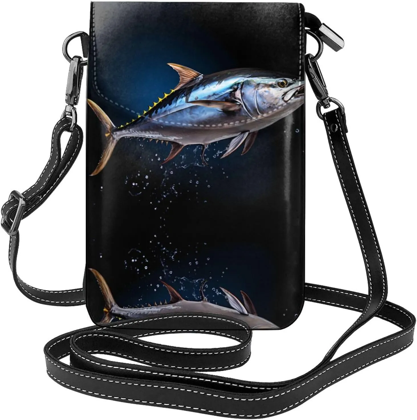 Tuna Printing Leather Crossbody Flap Phone Bag - Versatile Gift for Women Walking, Camping, Shopping, and Travel