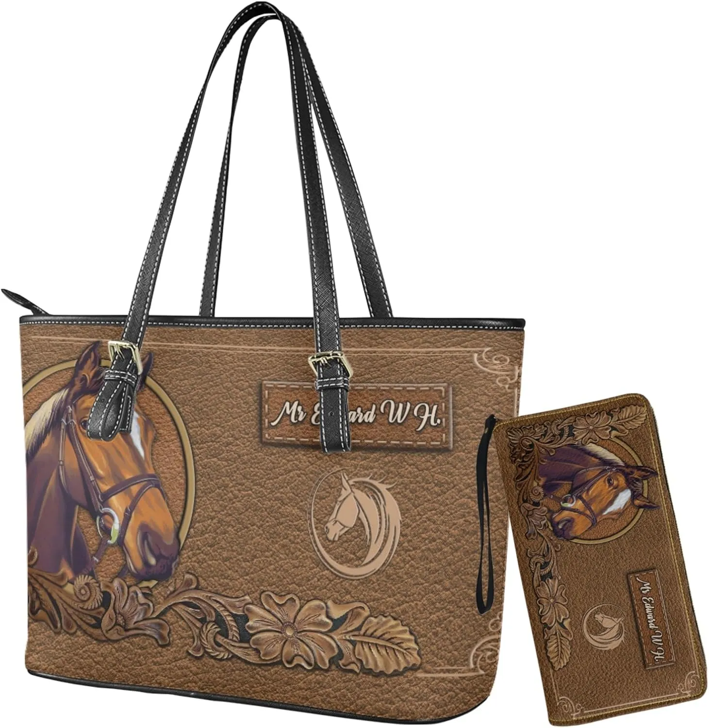 Tuoxiukan Personalized Handbags and Wallet Set for Women Clutch Purse Custom Name Tote Bag Customized Gifts for Mom