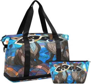 Two Raccoons on The Roof Travel Duffel Bag Waterproof Gym Sport Tote Bag Carry On Weekender Bag with Compartment