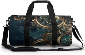 Two Steampunk Clocks with Gears Gym Bag Print Duffle Bag Weekender Travel Overnight Bag Sports Bag for Men Women Gym Swimming Yoga