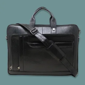 Uday Black Genuine Leather Laptop Messenger Bag-Gs