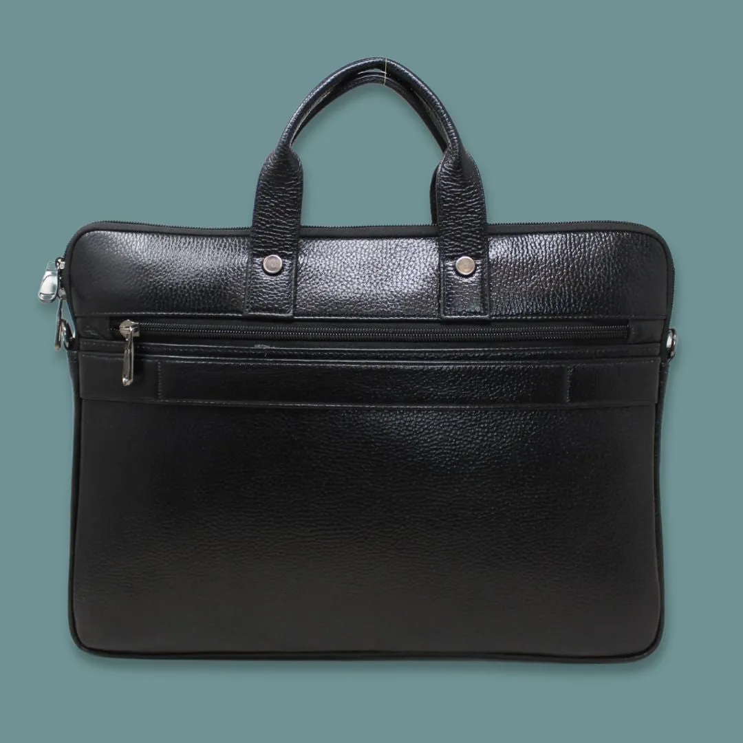Uday Black Genuine Leather Laptop Messenger Bag-Gs