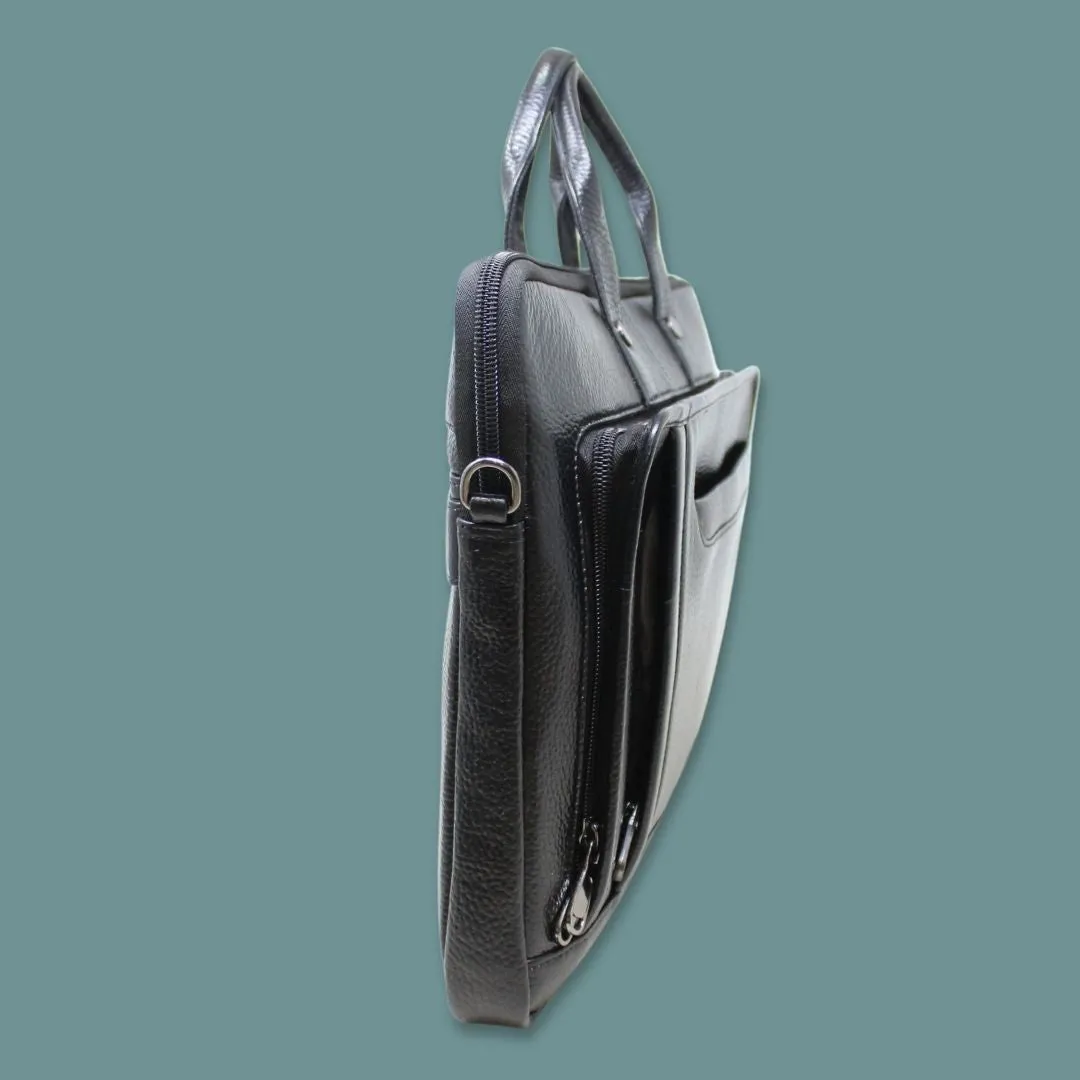 Uday Black Genuine Leather Laptop Messenger Bag-Gs
