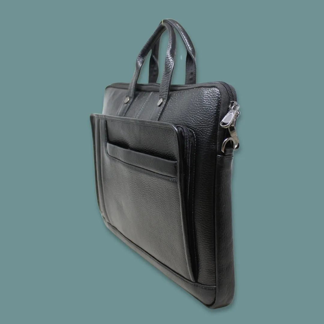 Uday Black Genuine Leather Laptop Messenger Bag-Gs