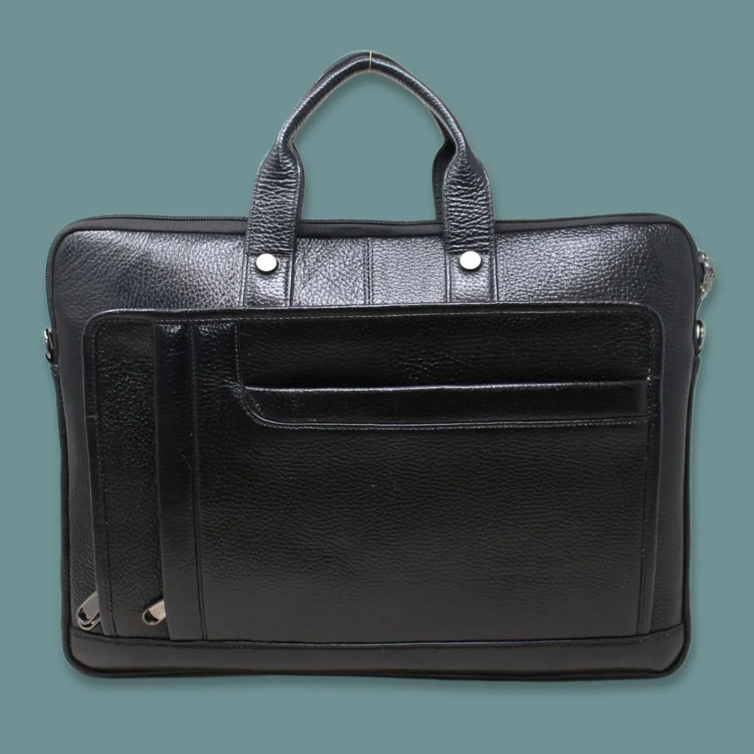 Uday Black Genuine Leather Laptop Messenger Bag-Gs