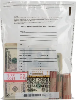 Ultima Value Deposit Bag 9Wx12H - Bank Deposit Bags for Cash - Pack of 100