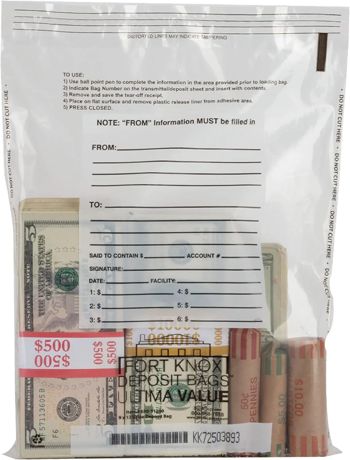 Ultima Value Deposit Bag 9Wx12H - Bank Deposit Bags for Cash - Pack of 100