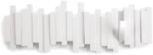 Umbra Sticks Wall-Mounted Coat Rack Rail Hook with 5 Retractable Pegs – Modern, Space-Saving Storage Organizer, White