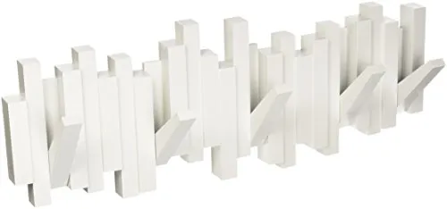 Umbra, White Sticks Multi Rack – Modern, Unique, Space-Saving Hanger with 5 Flip-Down Hooks for Hanging Coats, Scarfs, Purses