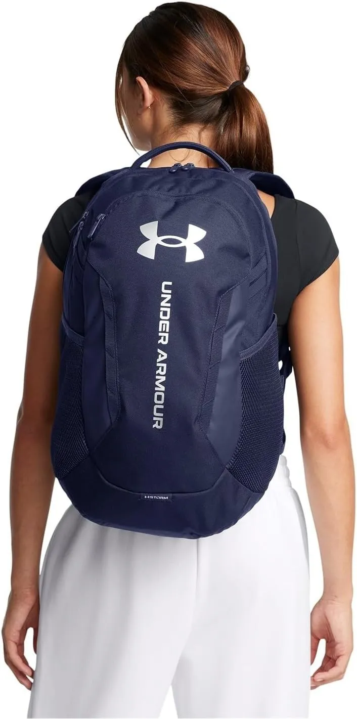 Under Armour Unisex-Adult Hustle 6.0 Backpack, (411) Midnight Navy/Midnight Navy/Metallic Silver, One Size Fits Most