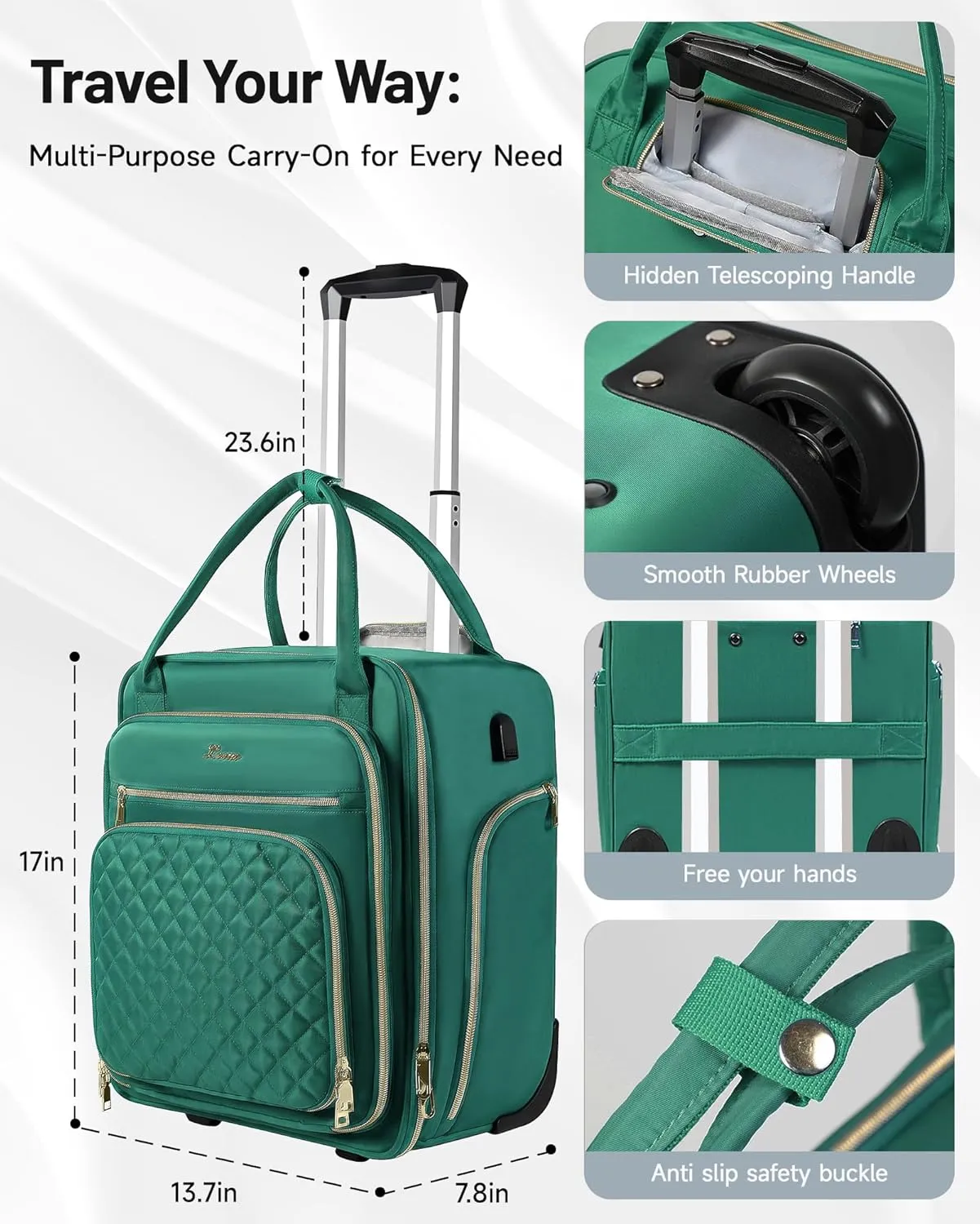 Under Seat Luggage with Wheels for Women Men, Airline Approved Underseat Carry on Luggage for Airplanes, Small Personal Item Travel Bag for Short Trip
