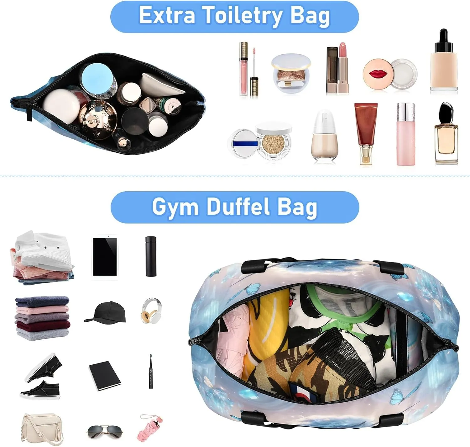Unicorn with Blue Crystals Waterproof Sports Travel Duffel Bag with Wet Pocket and Shoes Compartment Duffle Bag for Men