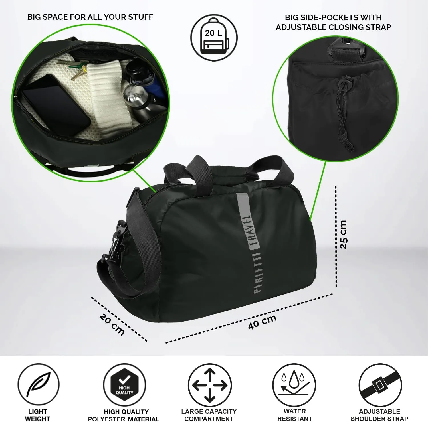 Unisex-Adult's Travel Bag, 40x20x25 cm