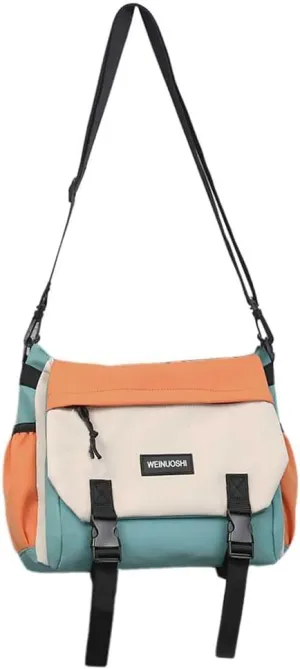 Unisex Messenger Bag Large Capacity Flap Crossbody Bag Contrast Color Nylon Satchel Bag for College Travel Busine
