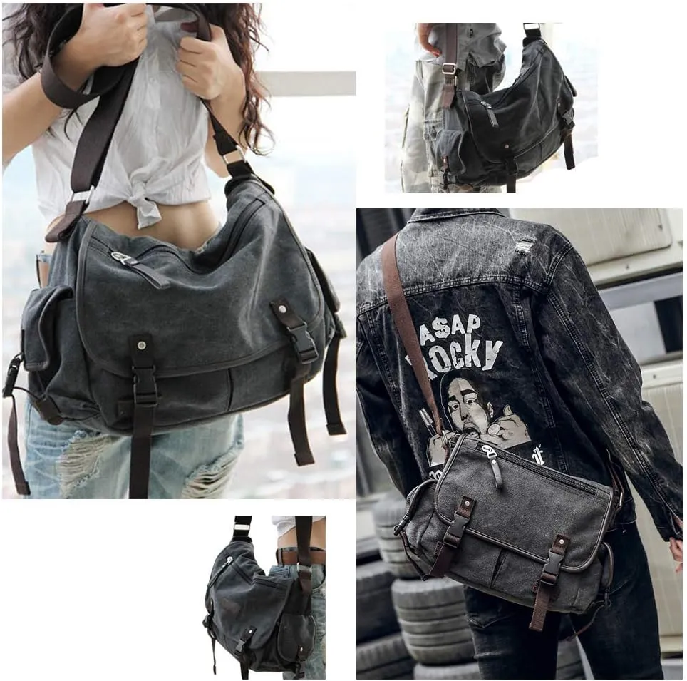 Upgraded Vintage Canvas Messenger Bag Large Fashion Book Laptop Shoulder Bag for Women Men New