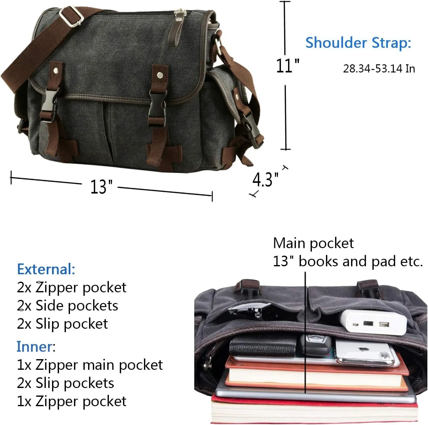 Upgraded Vintage Canvas Messenger Bag Large Fashion Book Laptop Shoulder Bag for Women Men New