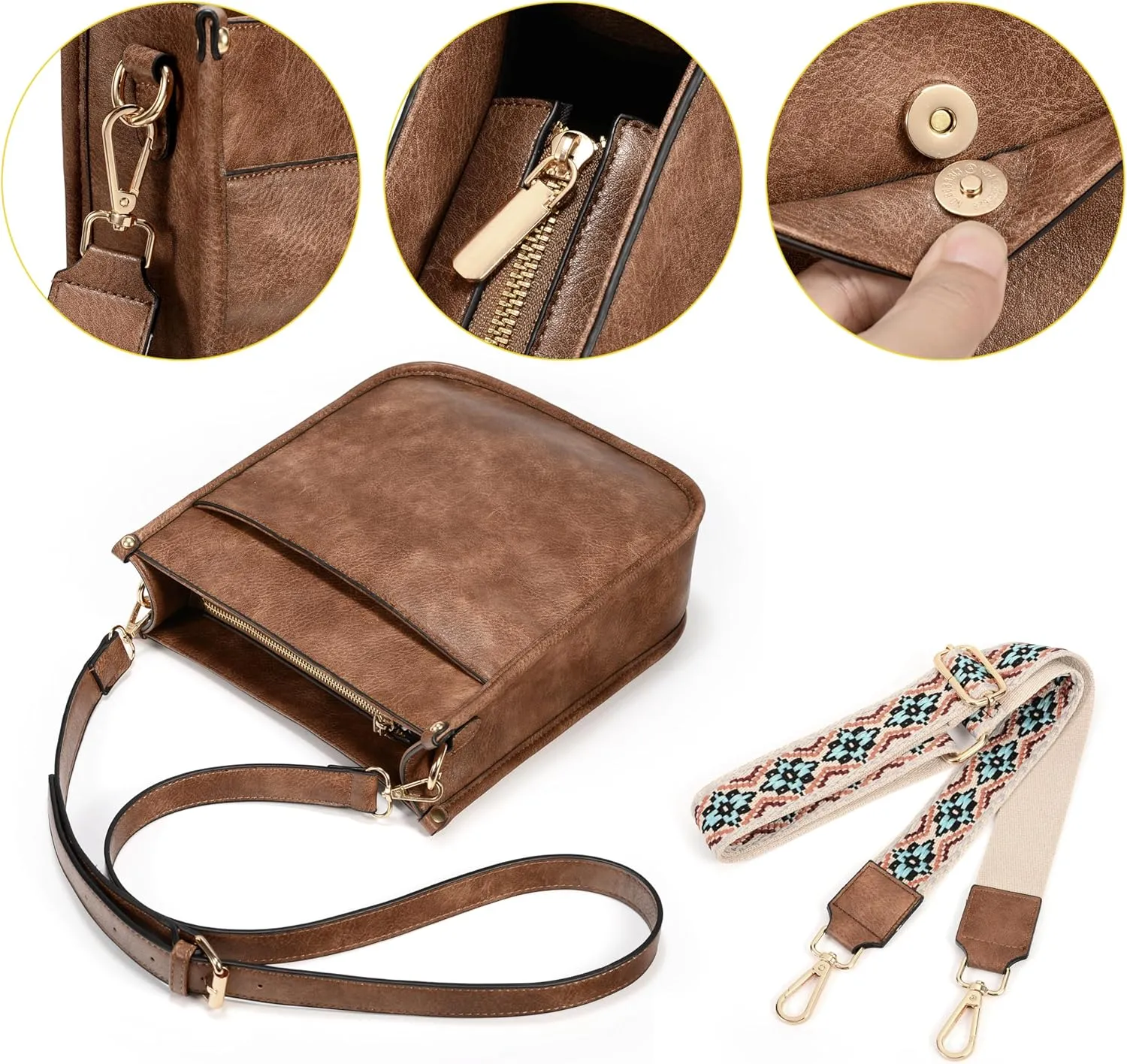Uromee Crossbody Bags for Women Trendy Vegan Leather Multi Pocket Tassel Ladies Shoulder Handbag Purse Adjustable Strap