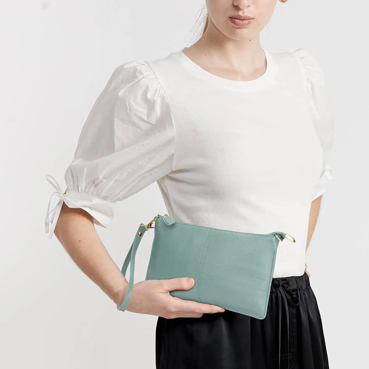 Uromee Wristlet Wallet Clutch Purses for Women Genuine Leather Crossbody Bag Handbag with Detachable Shoulder Chain