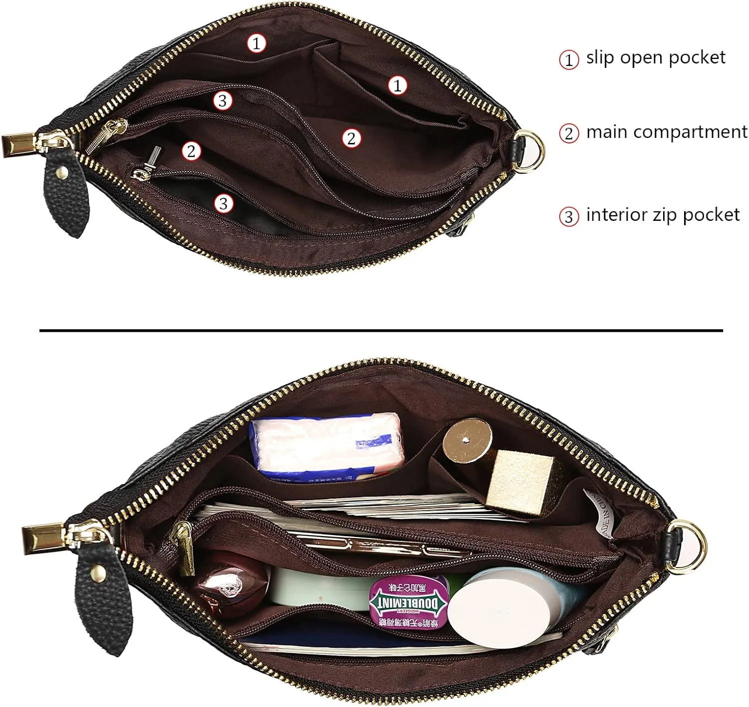 Uromee Wristlet Wallet Clutch Purses for Women Genuine Leather Crossbody Bag Handbag with Detachable Shoulder Chain