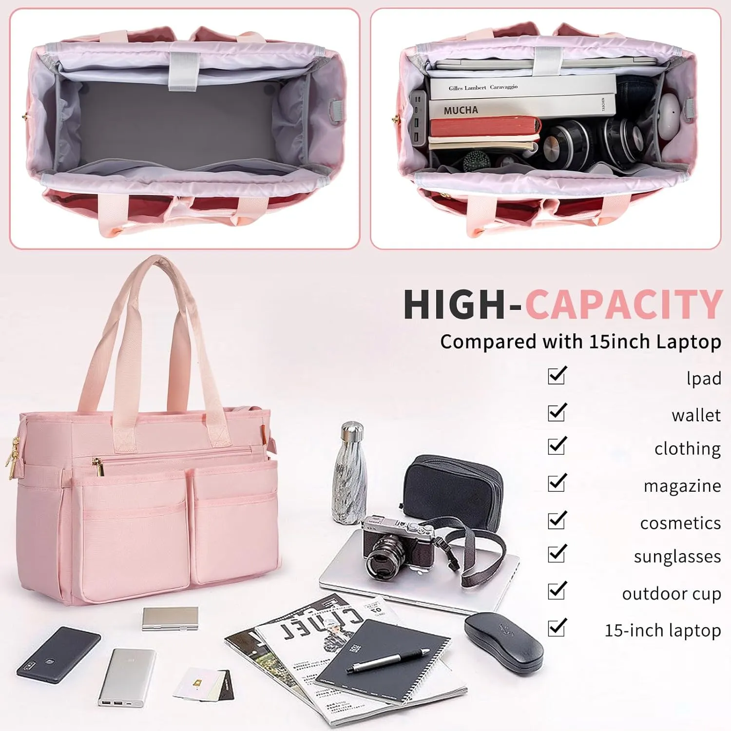 Utility Tote Bag for Women, Multi Pockets Shoulder Bag with Zipper, Laptop Handbag for Teacher, Working Women, Nurses