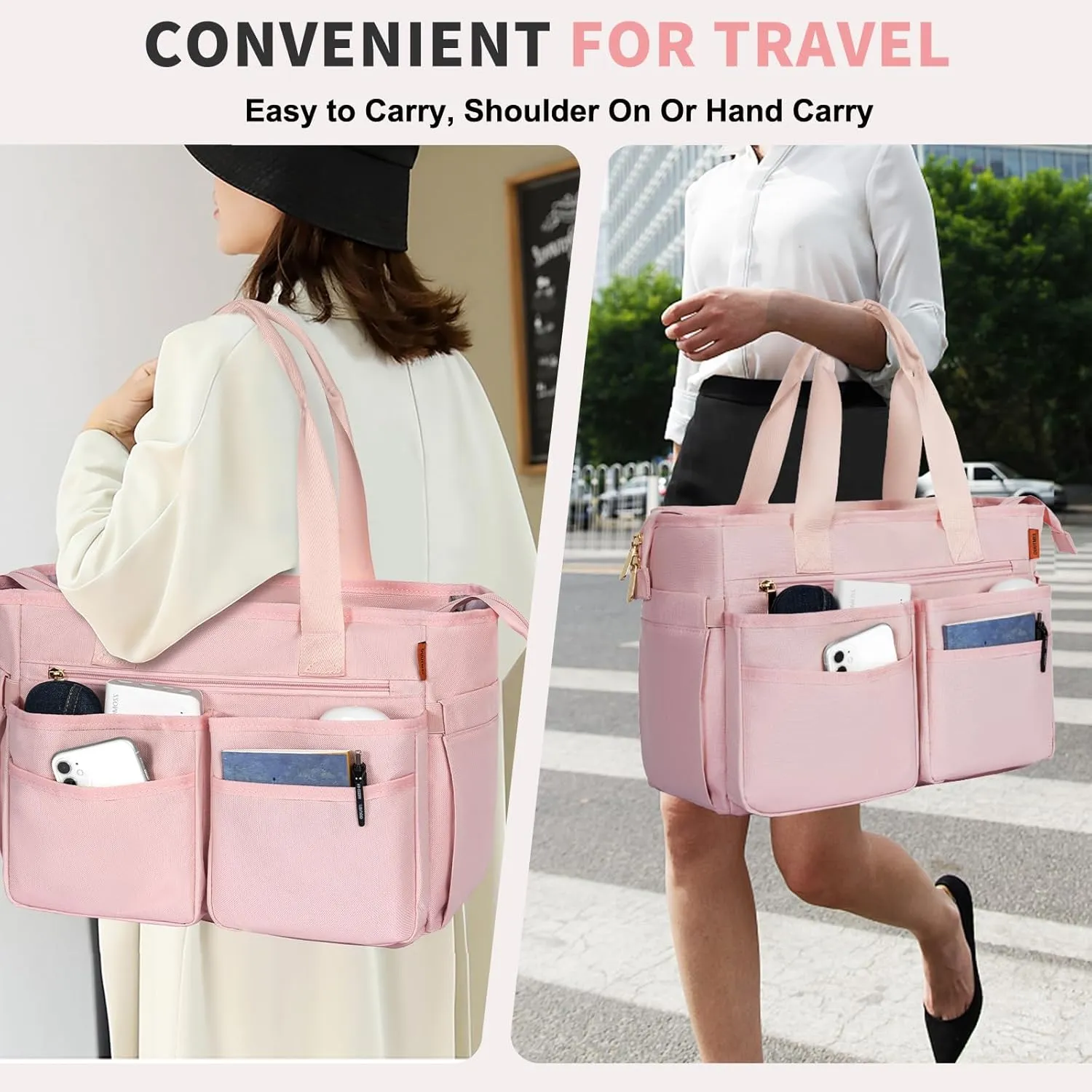 Utility Tote Bag for Women, Multi Pockets Shoulder Bag with Zipper, Laptop Handbag for Teacher, Working Women, Nurses