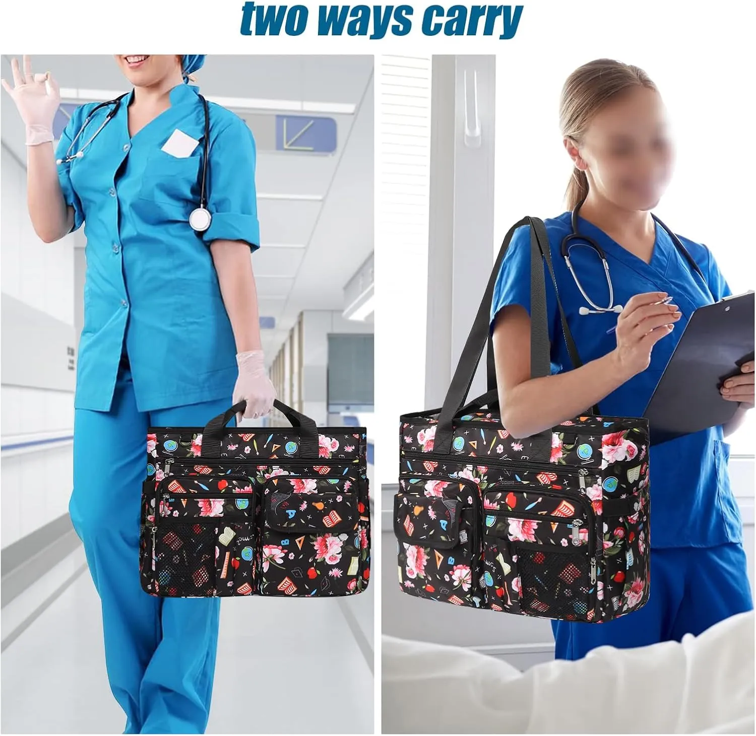 Utility Tote Bag for Work Women Teacher Nurse Diaper Carry on Travel Gift Nurse Teaching Nursing School Student Graduation (PINK)