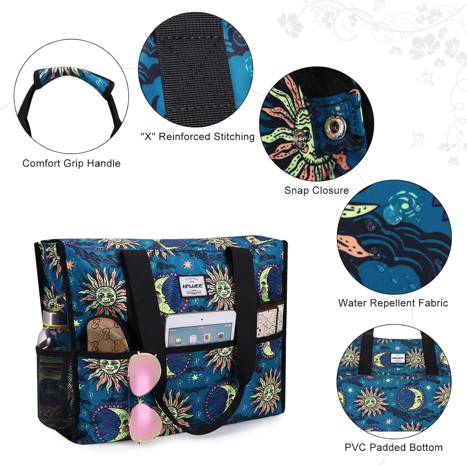 Utility Tote Bag with Laptop Compartment Luggage Sleeve Zippered Multi-pocket Commute Shoulder Purse for Nursing/Work