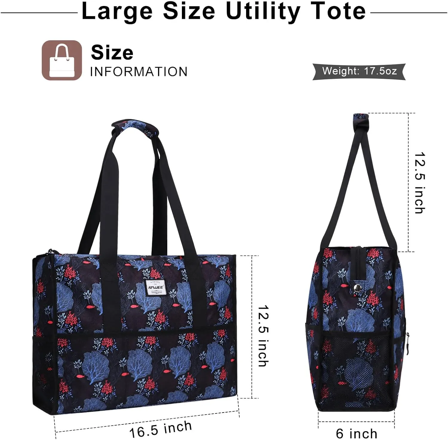 Utility Tote Bag with Laptop Compartment Luggage Sleeve Zippered Multi-pocket Commute Shoulder Purse for Nursing/Work