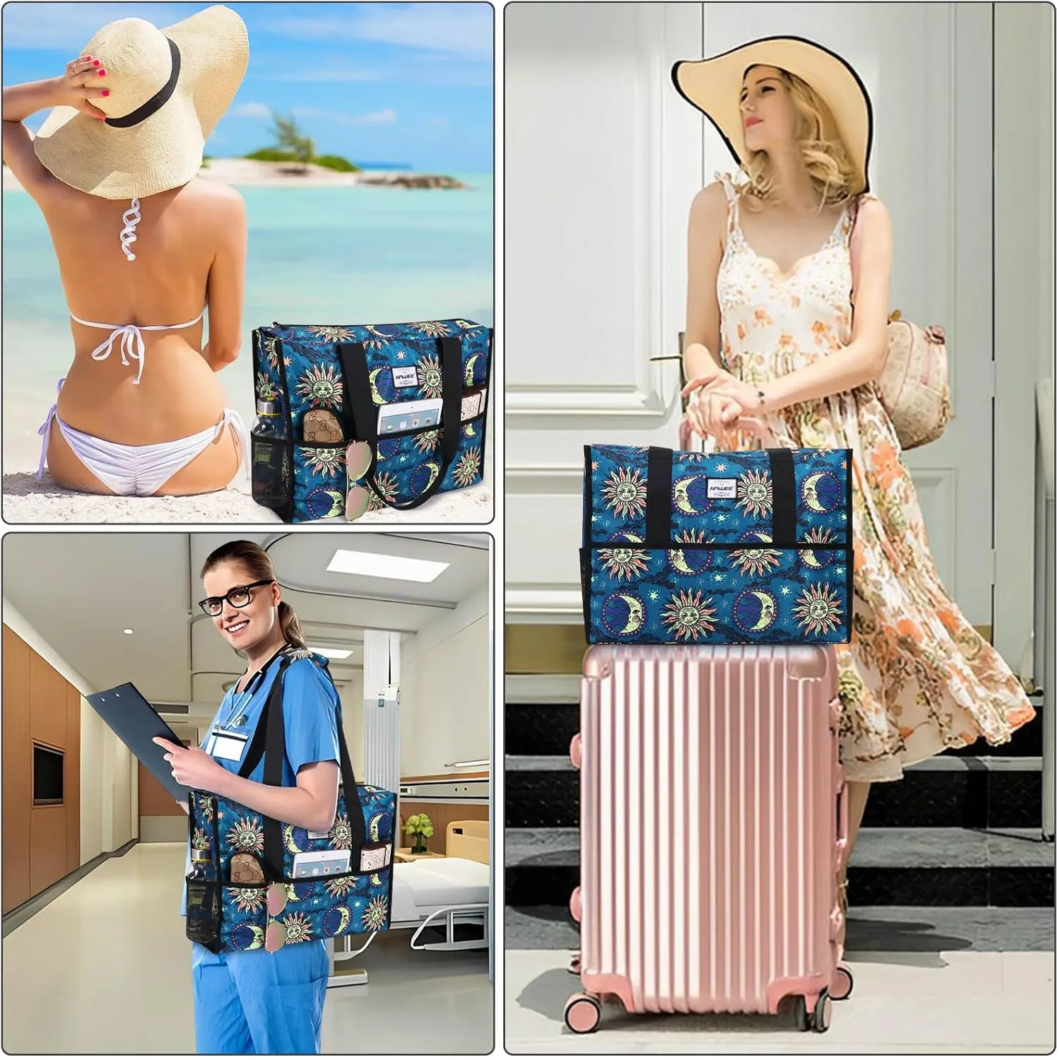 Utility Tote Bag with Laptop Compartment Luggage Sleeve Zippered Multi-pocket Commute Shoulder Purse for Nursing/Work