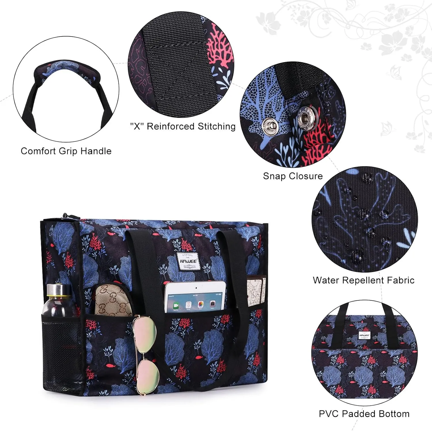 Utility Tote Bag with Laptop Compartment Luggage Sleeve Zippered Multi-pocket Commute Shoulder Purse for Nursing/Work