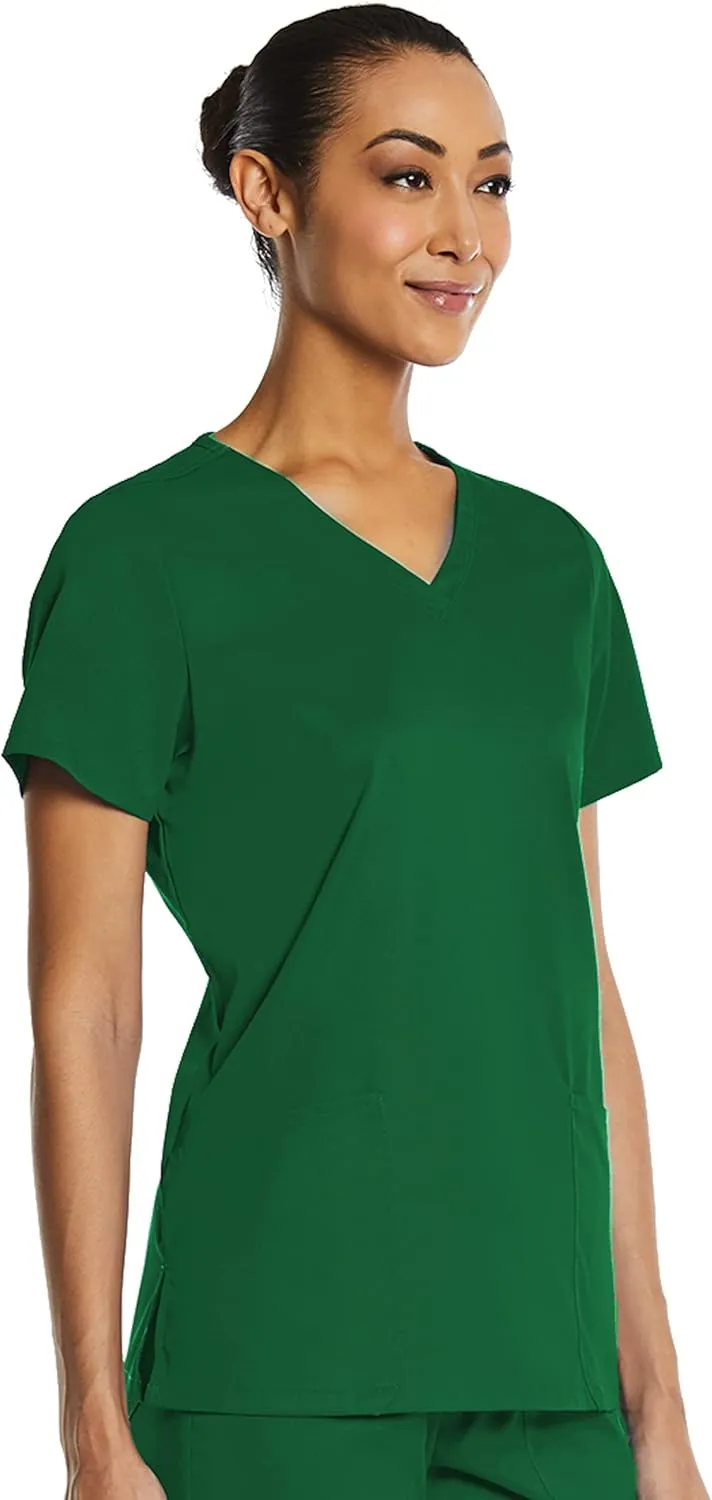 V-Neck Scrub Top for Women 2 Pocket 4-Way Stretch for Medical Dental Spa EL9105