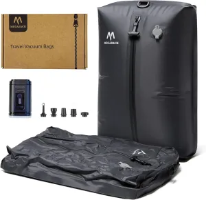 Vacuum Bags for Travel, IP67 Reusable Vacuum Seal Bags for Clothing with Electric Pump, Vacuum Seal Packing cube for Suitcases, Backpack & Travel (2PC Pump)
