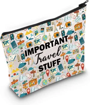 VAMSII Travel Lover Gift Important Travel Stuff Makeup Bag Adventure Lover Cosmetic Bag World-Wide Traveler Gift (Important Travel Stuff M)