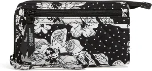 Vera Bradley Cotton Collegiate Front Zip Wristlet with RFID Protection (Multiple Teams Available), Black/White Rain Garden