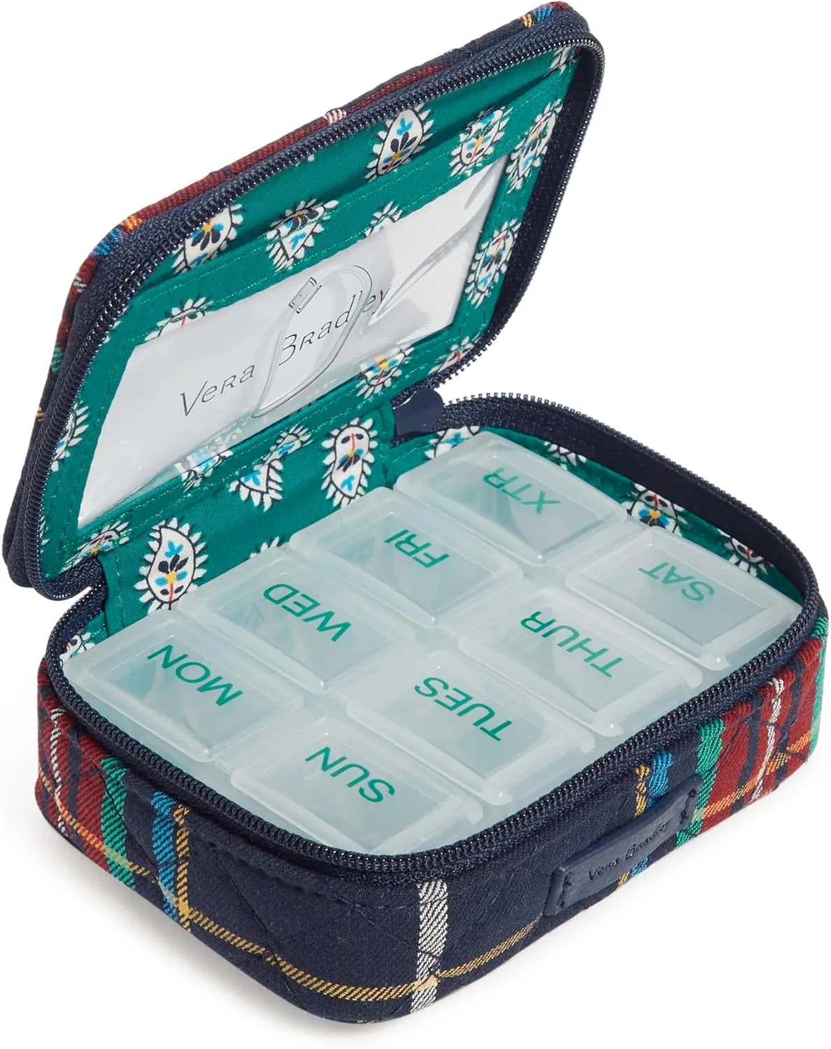 Vera Bradley Women's Cotton Travel Pill Organizer, Tartan Plaid - Recycled Cotton, One Size