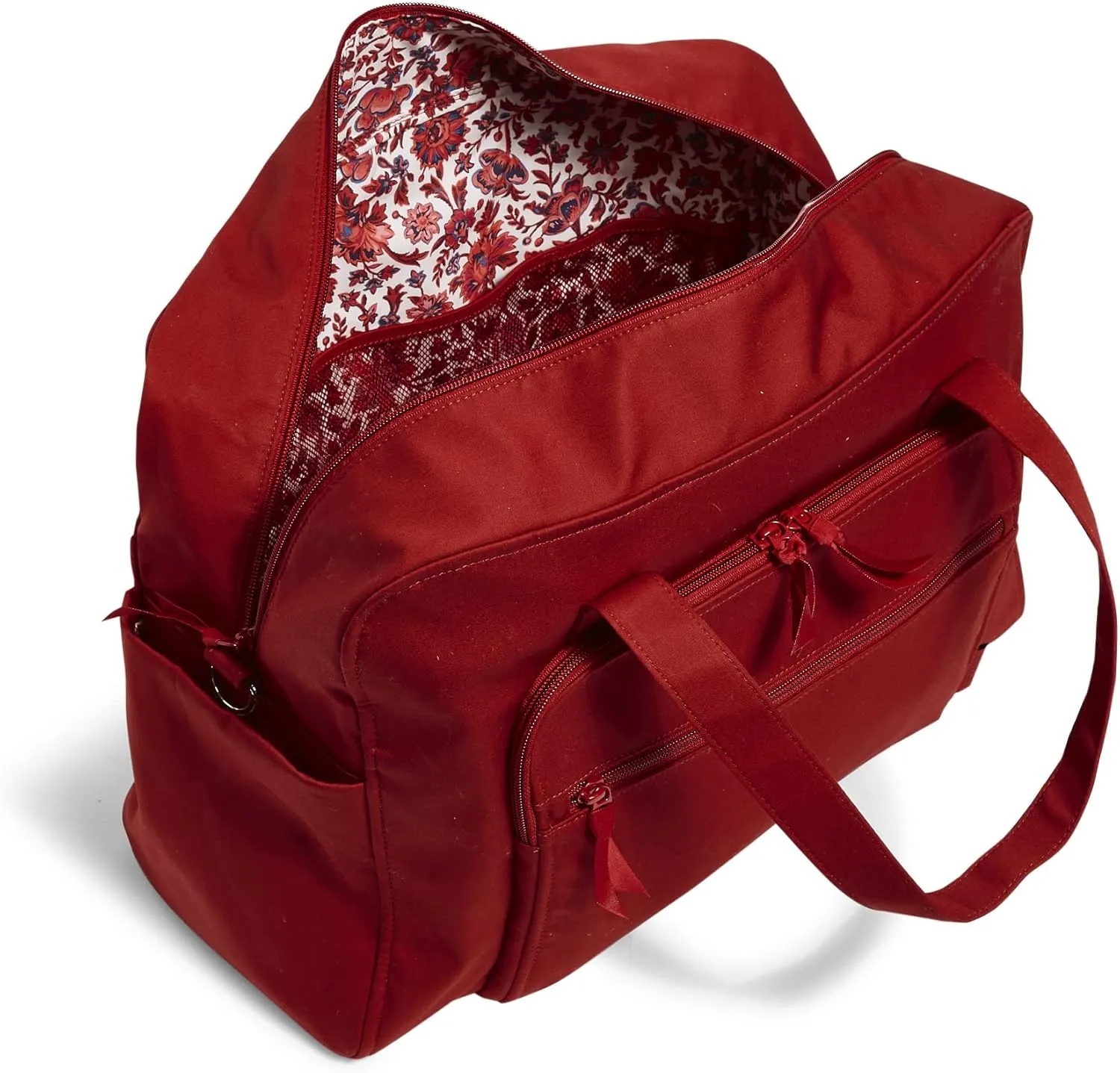 Vera Bradley Women's Cotton Weekender Travel Bag, Cardinal Red - Recycled Cotton, One Size