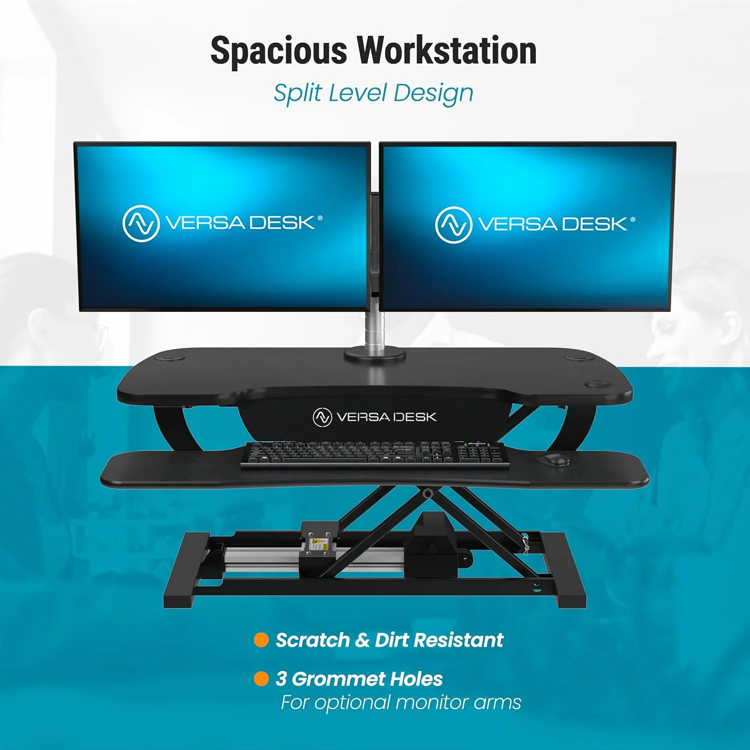 VERSADESK PowerPro 36 Inch Electric Standing Desk Converter, Height Adjustable Sit to Stand Up Desk Riser, Laptop and Dual Monitor Desktop Workstation with Wide Keyboard Tray and USB Port, Black