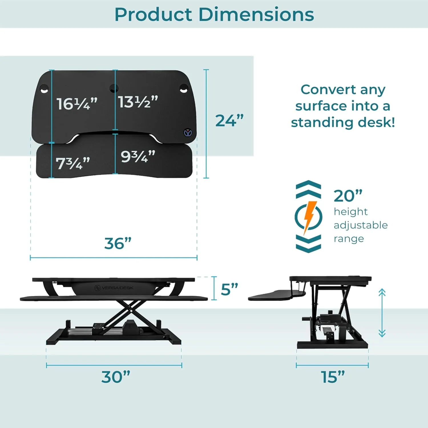 VERSADESK PowerPro 36 Inch Electric Standing Desk Converter, Height Adjustable Sit to Stand Up Desk Riser, Laptop and Dual Monitor Desktop Workstation with Wide Keyboard Tray and USB Port, Black